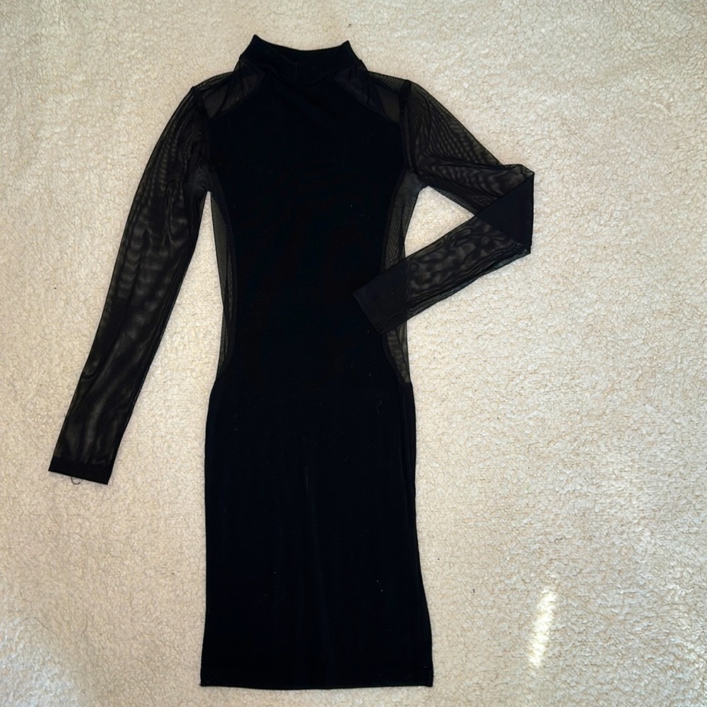 Love Culture Size S Black Long Sleeve Mesh Bodycon Dress